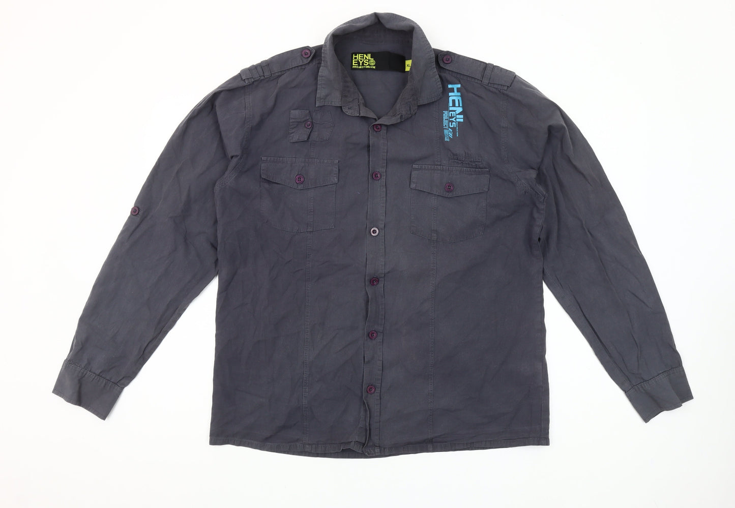 Henleys Project Deluxe Men's Grey Cotton Button-Up Shirt XL