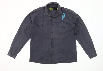 Henleys Project Deluxe Men's Grey Cotton Button-Up Shirt XL