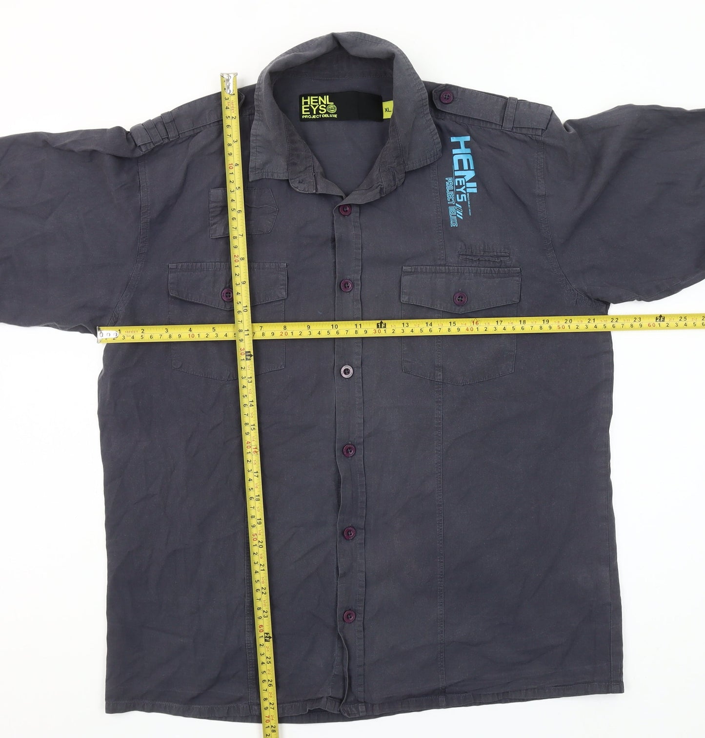 Henleys Project Deluxe Men's Grey Cotton Button-Up Shirt XL