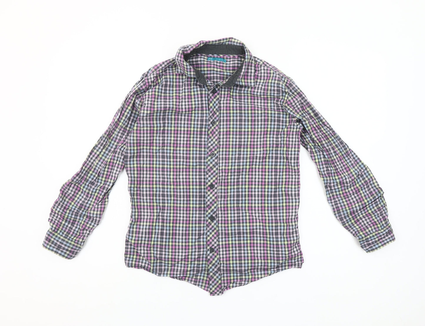 Marks and Spencer Boys Lilac Check Long Sleeve Button-Up Shirt Age 13