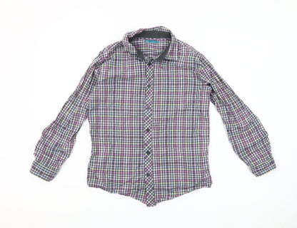Marks and Spencer Boys Lilac Check Long Sleeve Button-Up Shirt Age 13