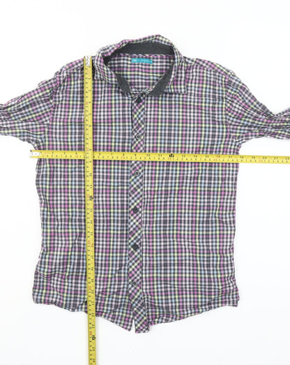 Marks and Spencer Boys Lilac Check Long Sleeve Button-Up Shirt Age 13
