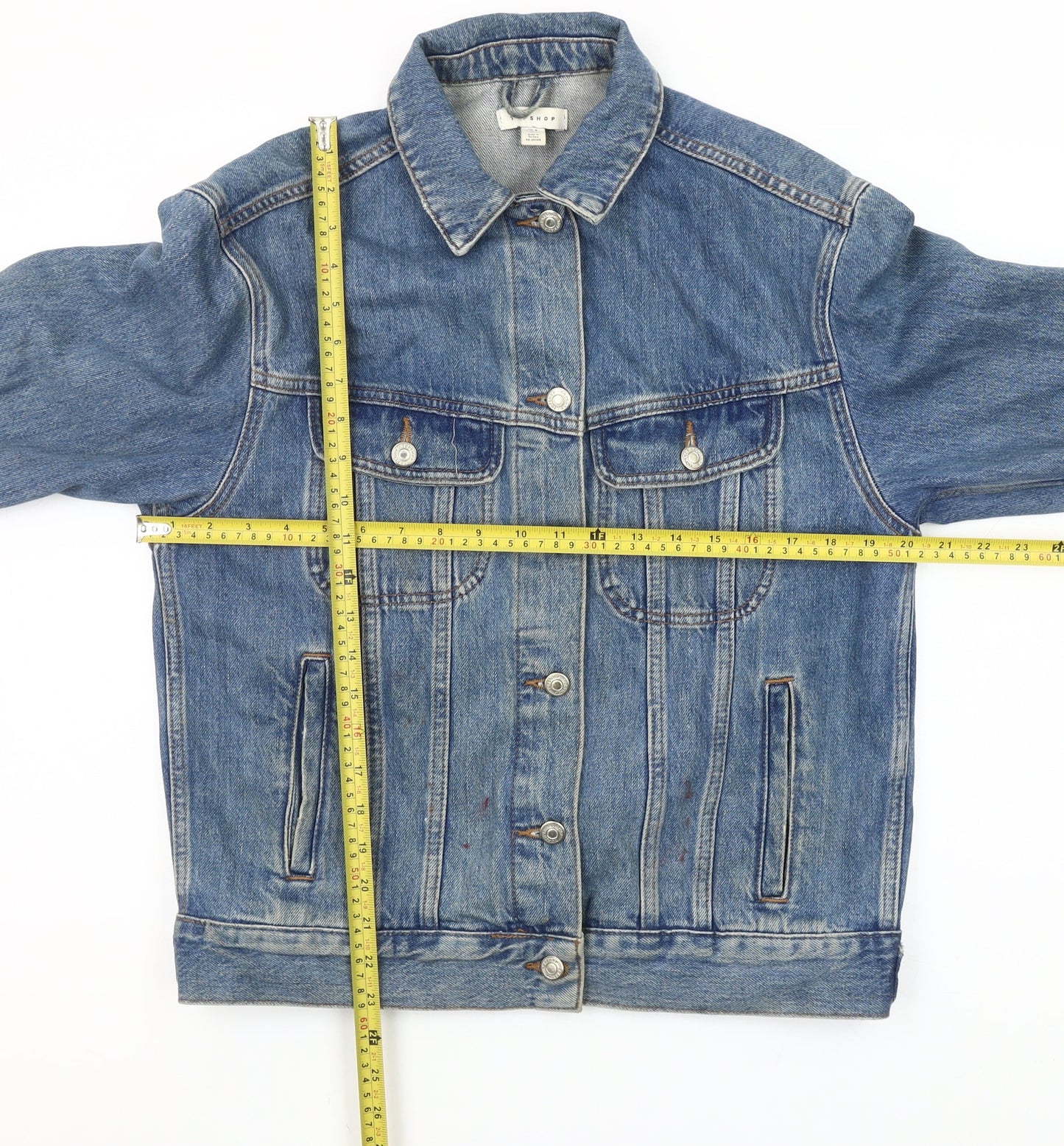 Topshop Women's Blue Denim Basic Jacket UK 8 Regular Fit