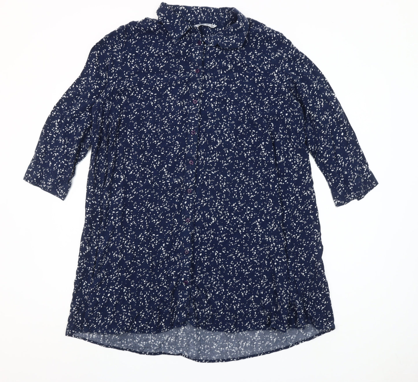 Lefties Womens Blue Floral 3/4 Sleeve Tunic Button-Up Shirt Size 12