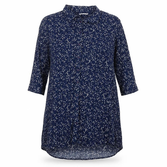 Lefties Womens Blue Floral 3/4 Sleeve Tunic Button-Up Shirt Size 12