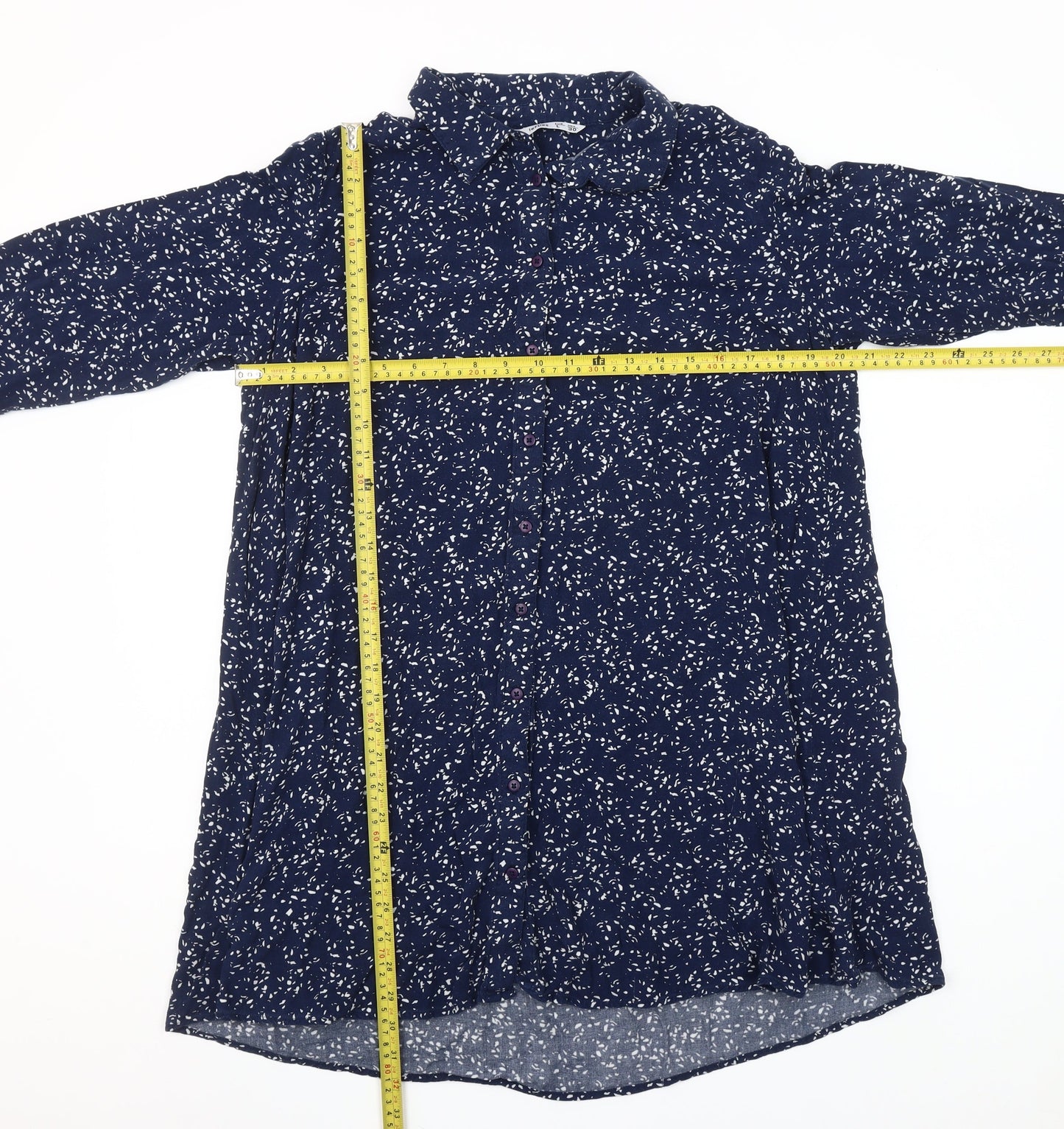 Lefties Womens Blue Floral 3/4 Sleeve Tunic Button-Up Shirt Size 12