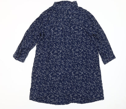 Lefties Womens Blue Floral 3/4 Sleeve Tunic Button-Up Shirt Size 12