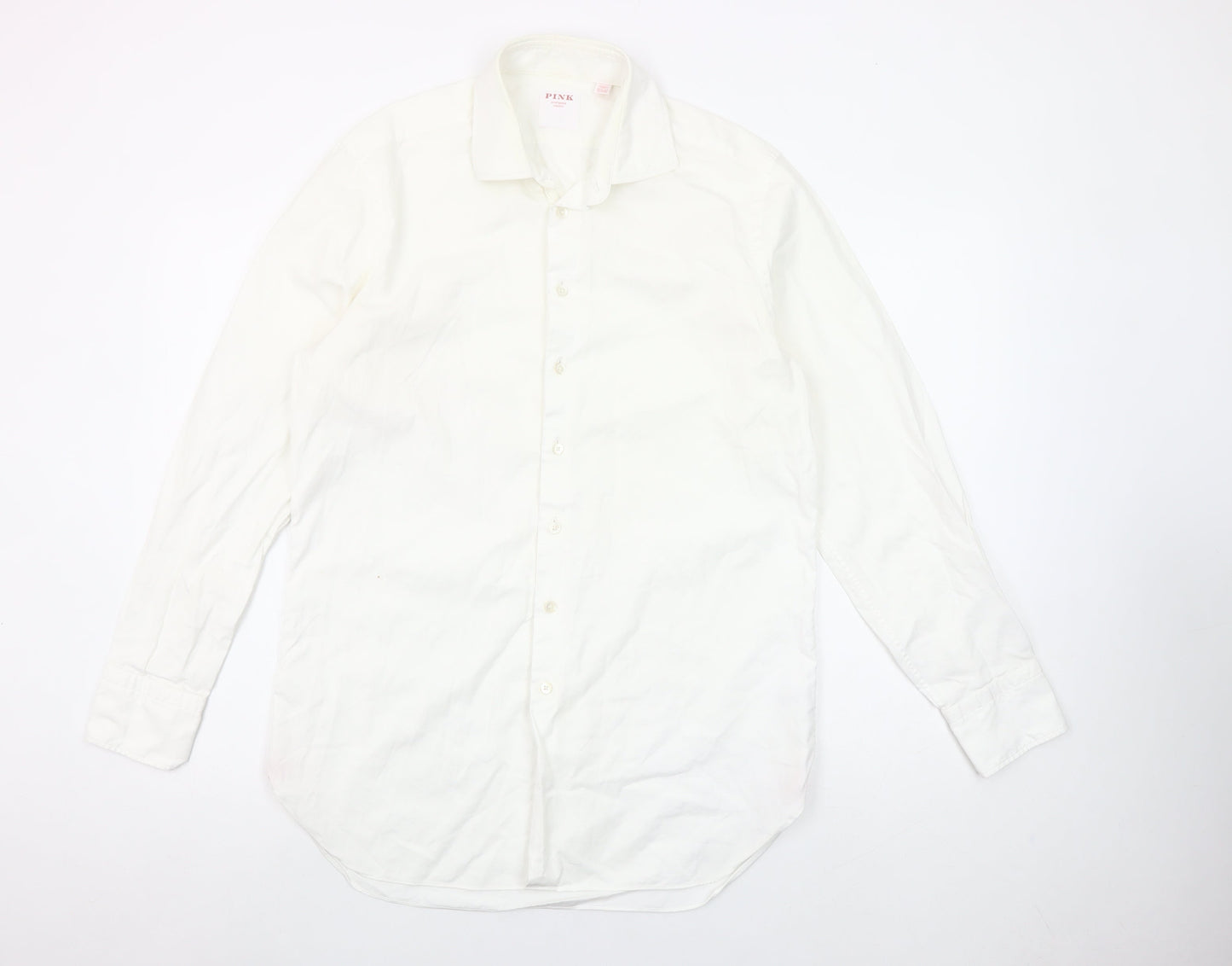 Pink Shirtmaker London Men's White 15.5 Slim Fit Cotton Button-Up Shirt