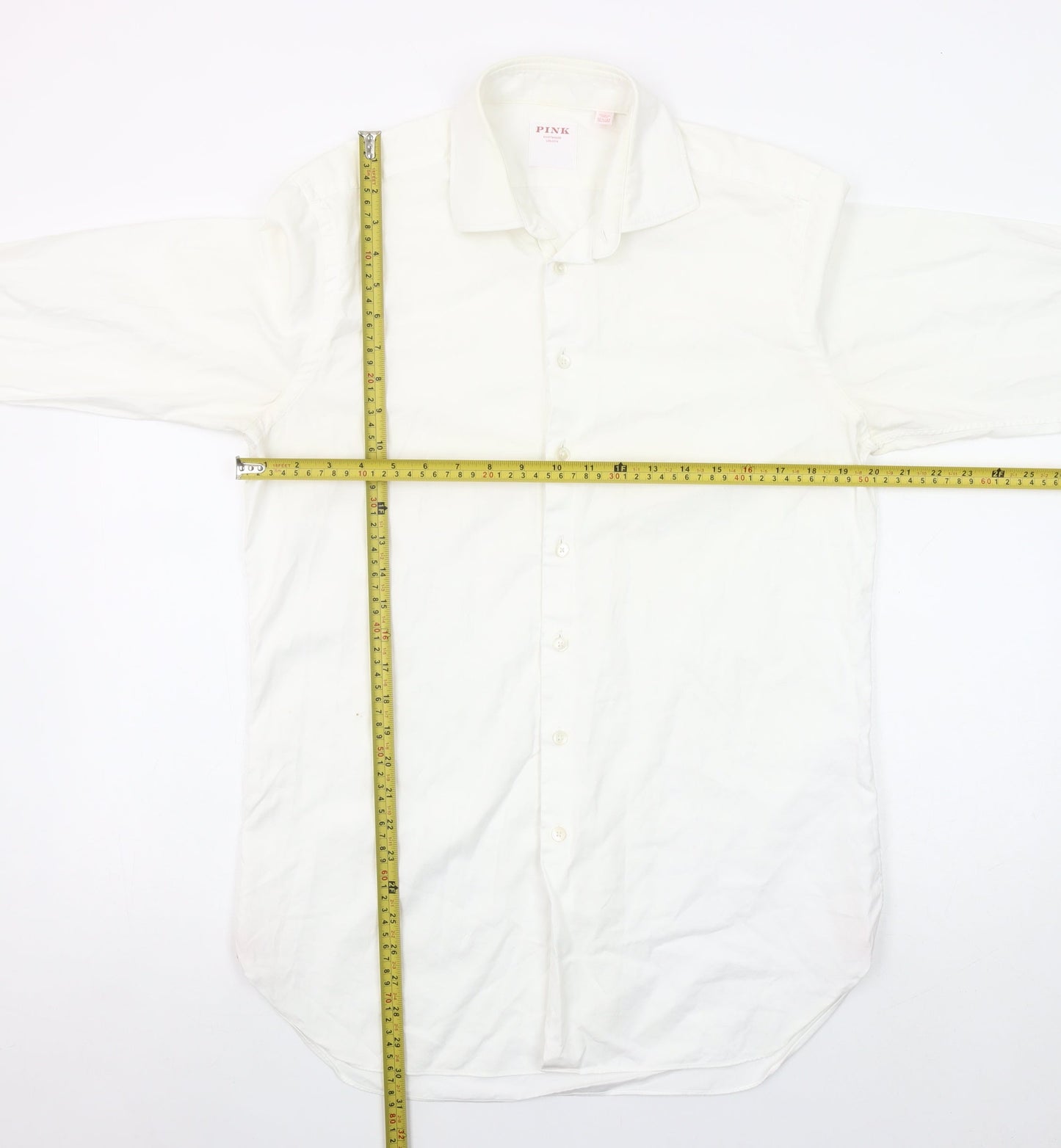 Pink Shirtmaker London Men's White 15.5 Slim Fit Cotton Button-Up Shirt