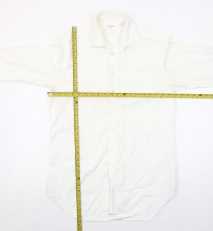 Pink Shirtmaker London Men's White 15.5 Slim Fit Cotton Button-Up Shirt