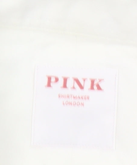 Pink Shirtmaker London Men's White 15.5 Slim Fit Cotton Button-Up Shirt