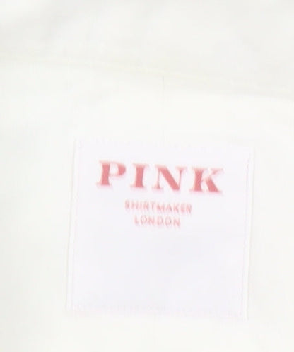 Pink Shirtmaker London Men's White 15.5 Slim Fit Cotton Button-Up Shirt