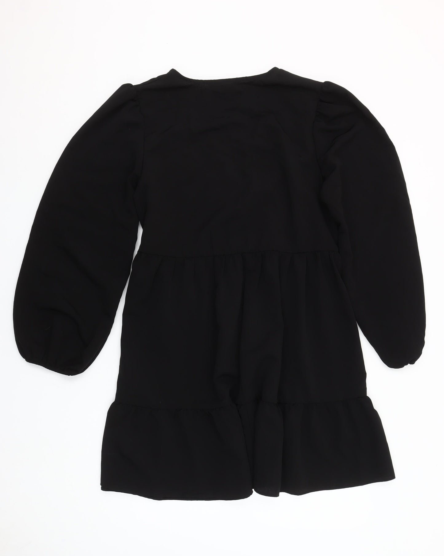 New Look Women’s Black Chiffon Wrap Dress Size 12 Long Sleeve Ruffle Hem