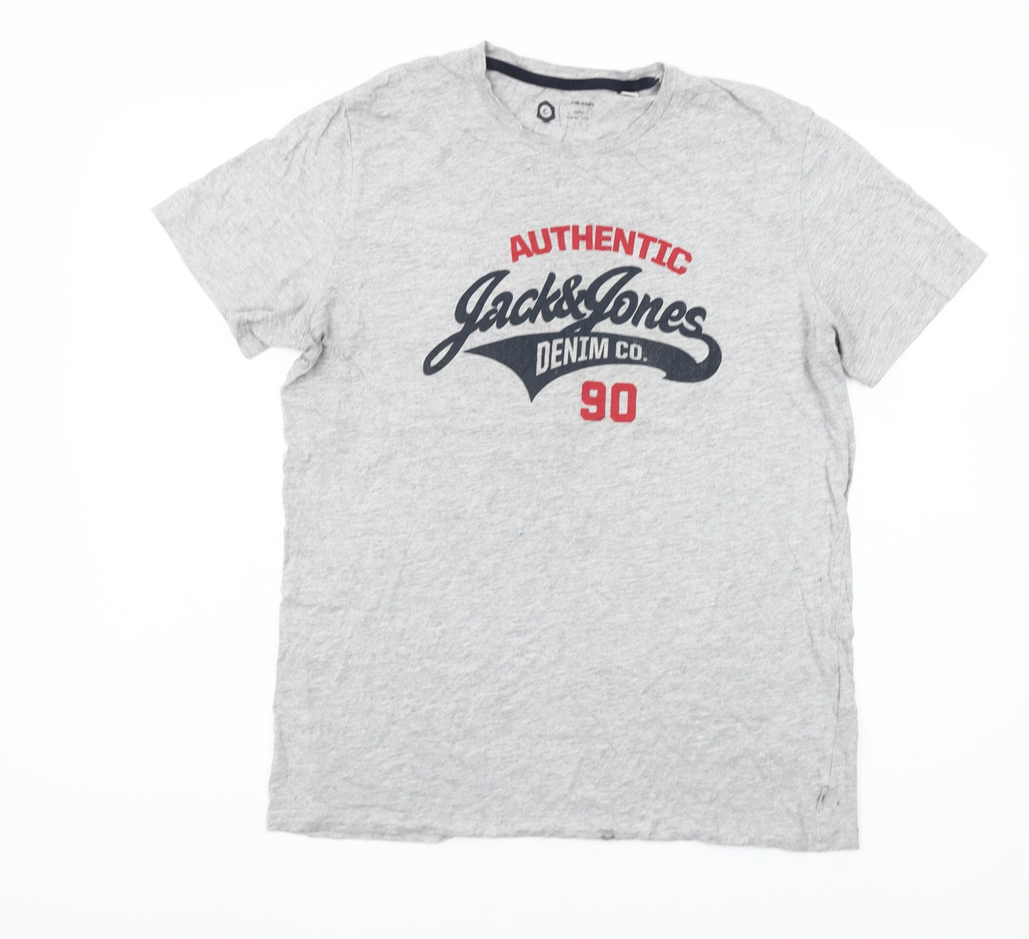 Jack & Jones Men’s Grey Graphic Crew Neck Short Sleeve T-Shirt Size L