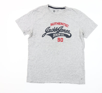 Jack & Jones Men’s Grey Graphic Crew Neck Short Sleeve T-Shirt Size L