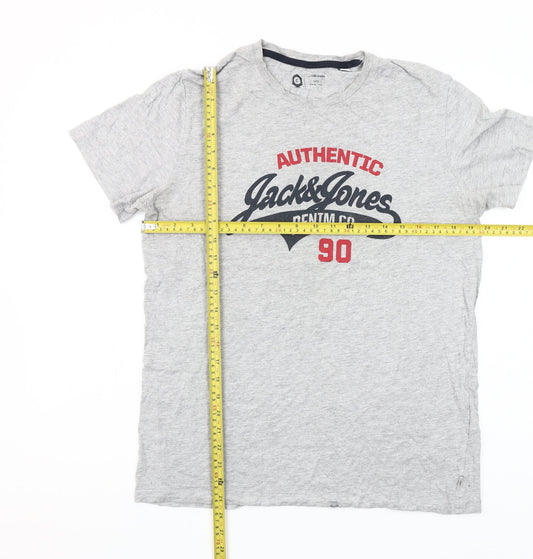 Jack & Jones Men’s Grey Graphic Crew Neck Short Sleeve T-Shirt Size L