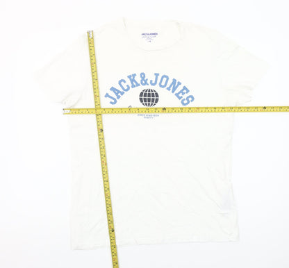 Jack & Jones Mens White Graphic Print Cotton Crew Neck T-Shirt L