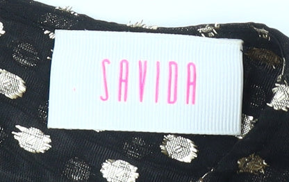 Savida Women’s Black Gold Polka Dot Long Sleeve Ruffle Blouse Size 10