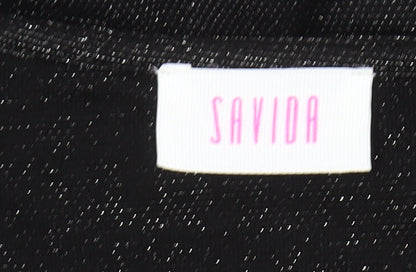 Savida Women Black Puff Sleeve V-Neck Ruched Blouse Size 10
