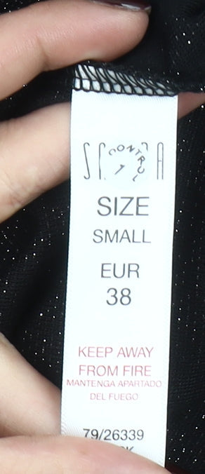 Savida Women Black Puff Sleeve V-Neck Ruched Blouse Size 10