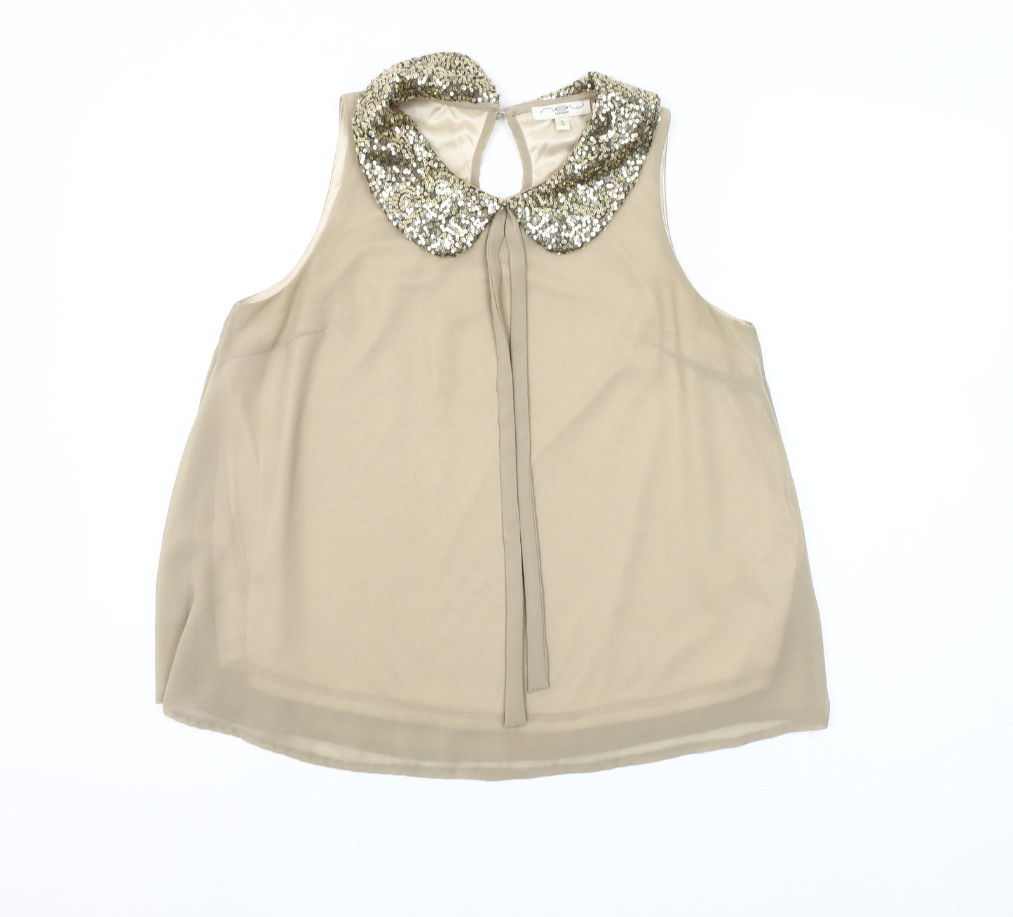 New Look Women's Beige Sequin Collar Sleeveless Blouse Size S