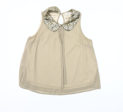 New Look Women's Beige Sequin Collar Sleeveless Blouse Size S