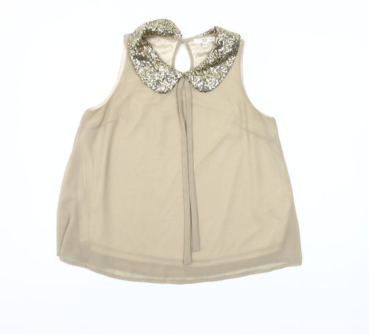 New Look Women's Beige Sequin Collar Sleeveless Blouse Size S
