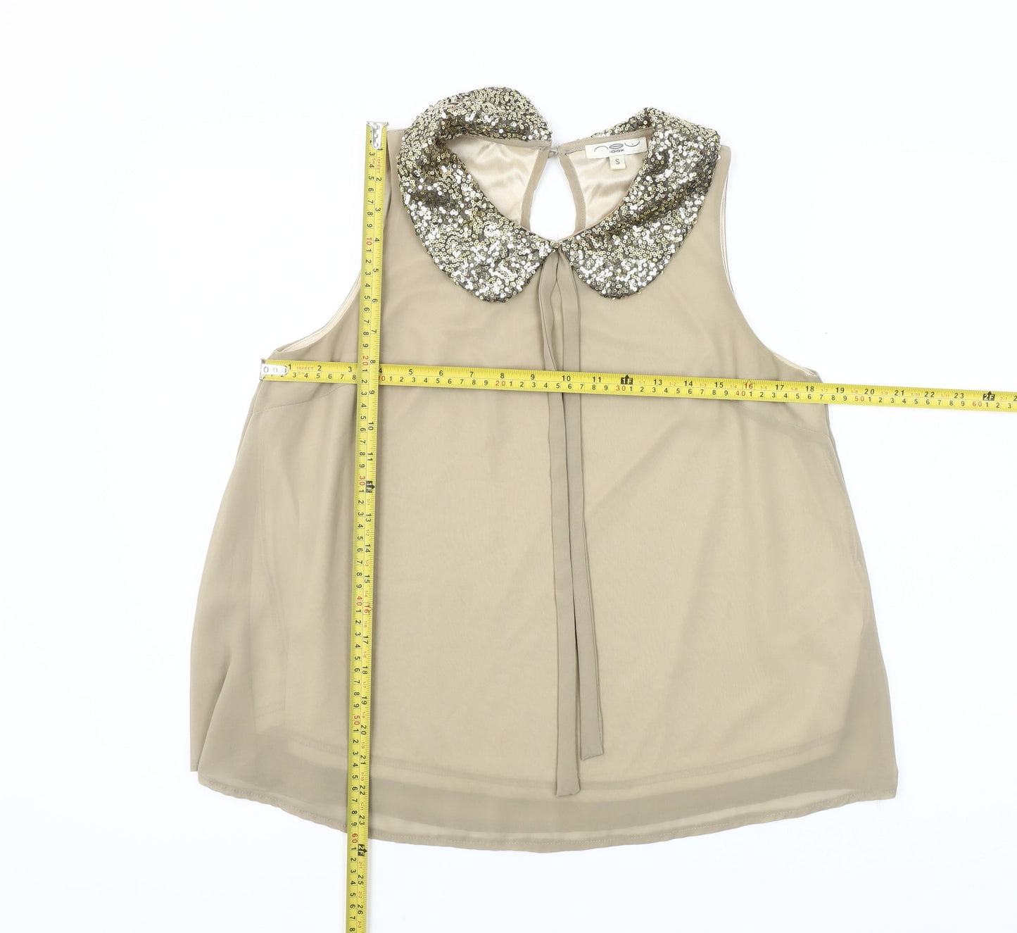 New Look Women's Beige Sequin Collar Sleeveless Blouse Size S