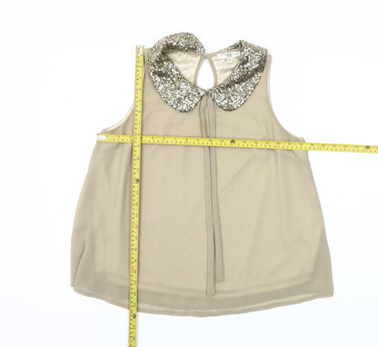 New Look Women's Beige Sequin Collar Sleeveless Blouse Size S