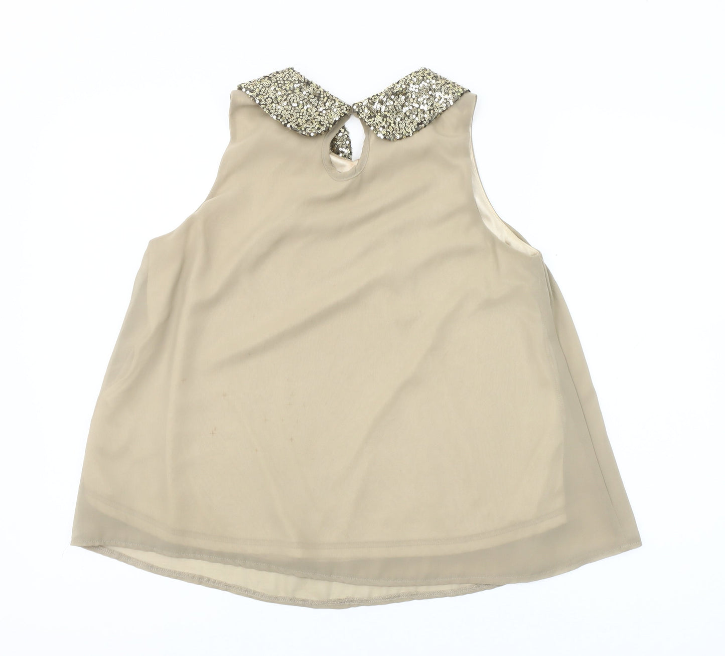 New Look Women's Beige Sequin Collar Sleeveless Blouse Size S