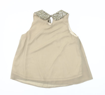 New Look Women's Beige Sequin Collar Sleeveless Blouse Size S
