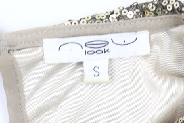 New Look Women's Beige Sequin Collar Sleeveless Blouse Size S