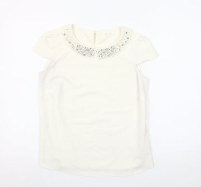 Savida Women’s Ivory Beaded Collar Short Sleeve Blouse UK 10
