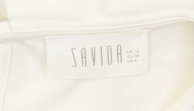 Savida Women’s Ivory Beaded Collar Short Sleeve Blouse UK 10