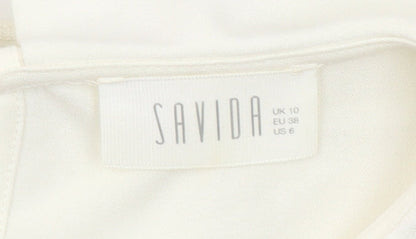 Savida Women’s Ivory Beaded Collar Short Sleeve Blouse UK 10