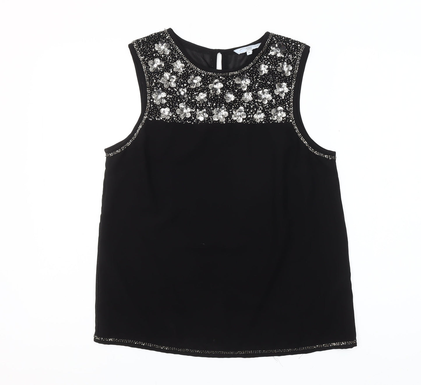 New Look Women's Black Beaded Sequin Sleeveless Blouse Size 10