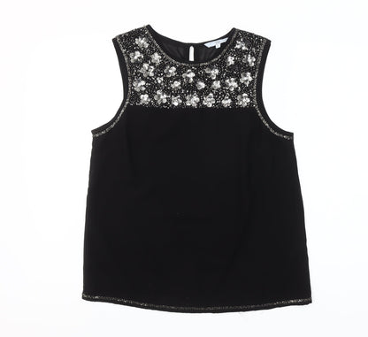New Look Women's Black Beaded Sequin Sleeveless Blouse Size 10