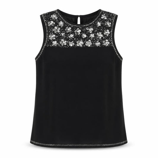 New Look Women's Black Beaded Sequin Sleeveless Blouse Size 10