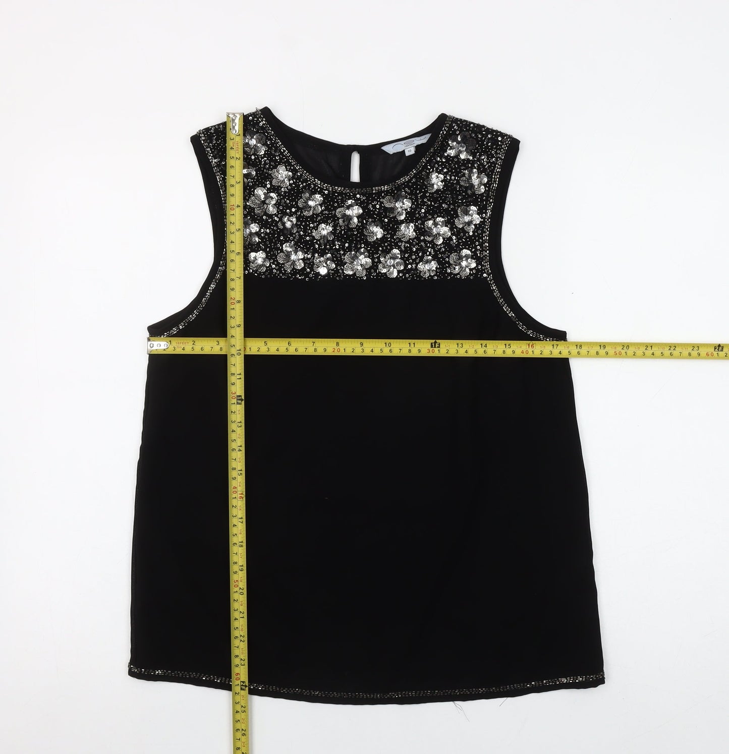New Look Women's Black Beaded Sequin Sleeveless Blouse Size 10