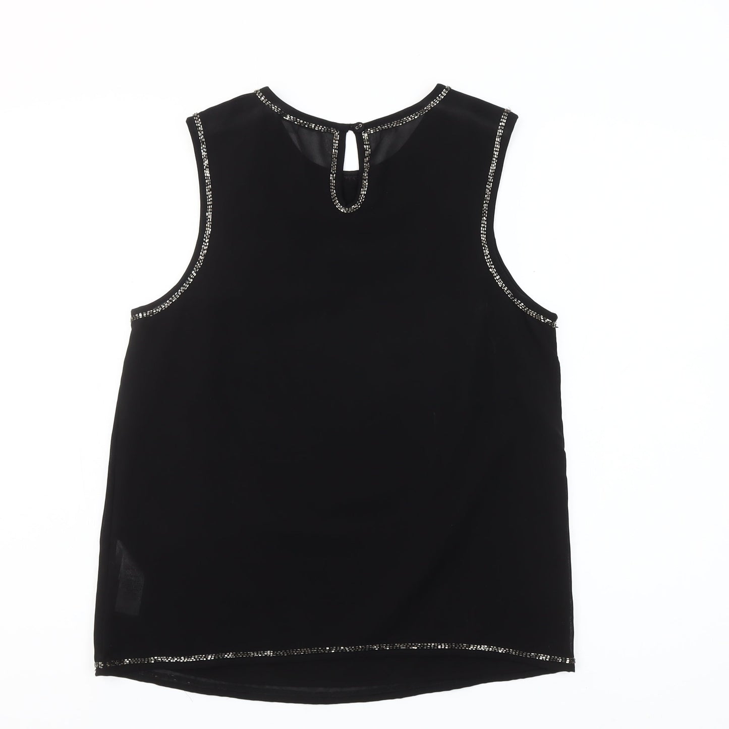 New Look Women's Black Beaded Sequin Sleeveless Blouse Size 10