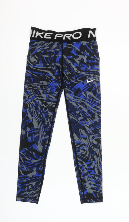 Nike Pro Dri-FIT Girls Blue Black Ankle Leggings Size S 125-137 cm