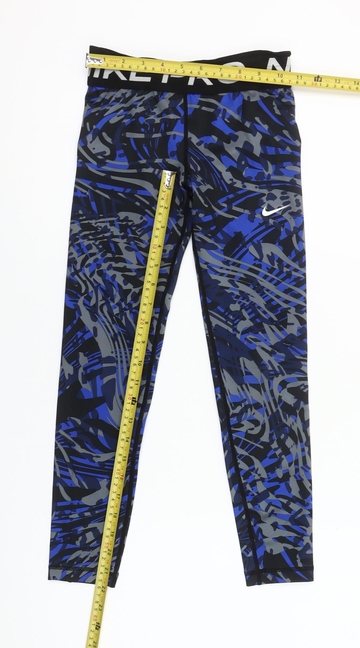 Nike Pro Dri-FIT Girls Blue Black Ankle Leggings Size S 125-137 cm