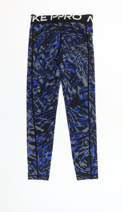 Nike Pro Dri-FIT Girls Blue Black Ankle Leggings Size S 125-137 cm