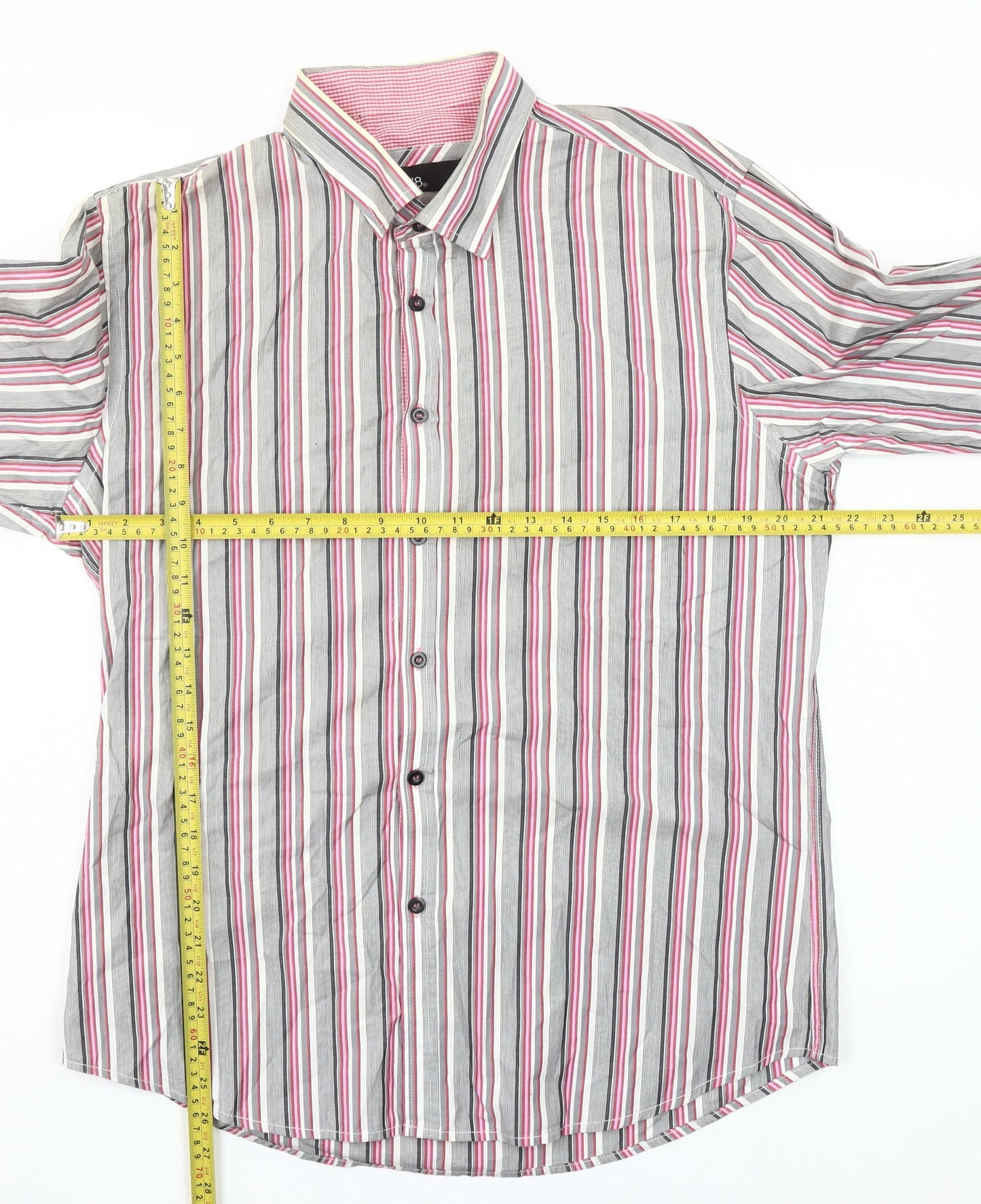 DV8 Men’s Grey Pink Striped Long Sleeve Cotton Button-Up Shirt Size L