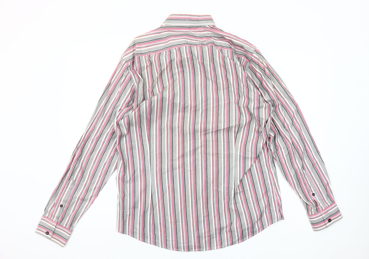 DV8 Men’s Grey Pink Striped Long Sleeve Cotton Button-Up Shirt Size L