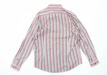 DV8 Men’s Grey Pink Striped Long Sleeve Cotton Button-Up Shirt Size L