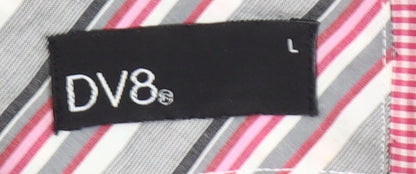 DV8 Men’s Grey Pink Striped Long Sleeve Cotton Button-Up Shirt Size L