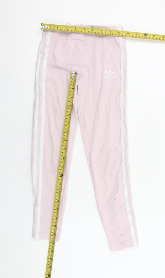 Adidas Girls Pink Ankle Leggings XS 7-8 Years Three Stripe Stretch