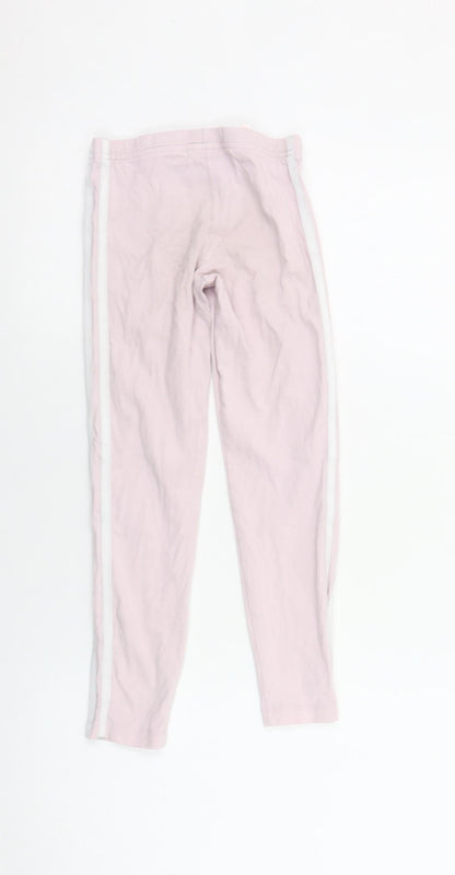 Adidas Girls Pink Ankle Leggings XS 7-8 Years Three Stripe Stretch