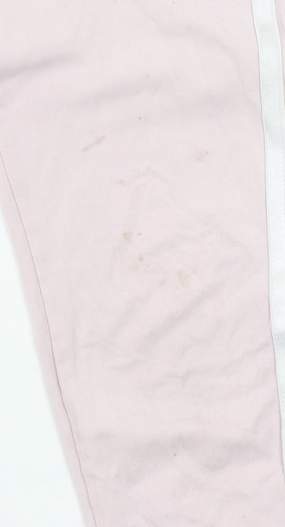 Adidas Girls Pink Ankle Leggings XS 7-8 Years Three Stripe Stretch